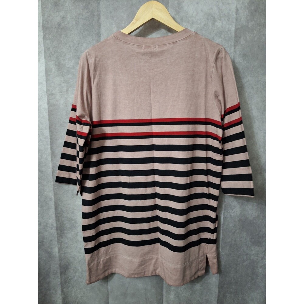 New POL T-shirt Women Small Oversized Striped Short Sleeve Pocket Cotton Casual - Picture 2 of 10